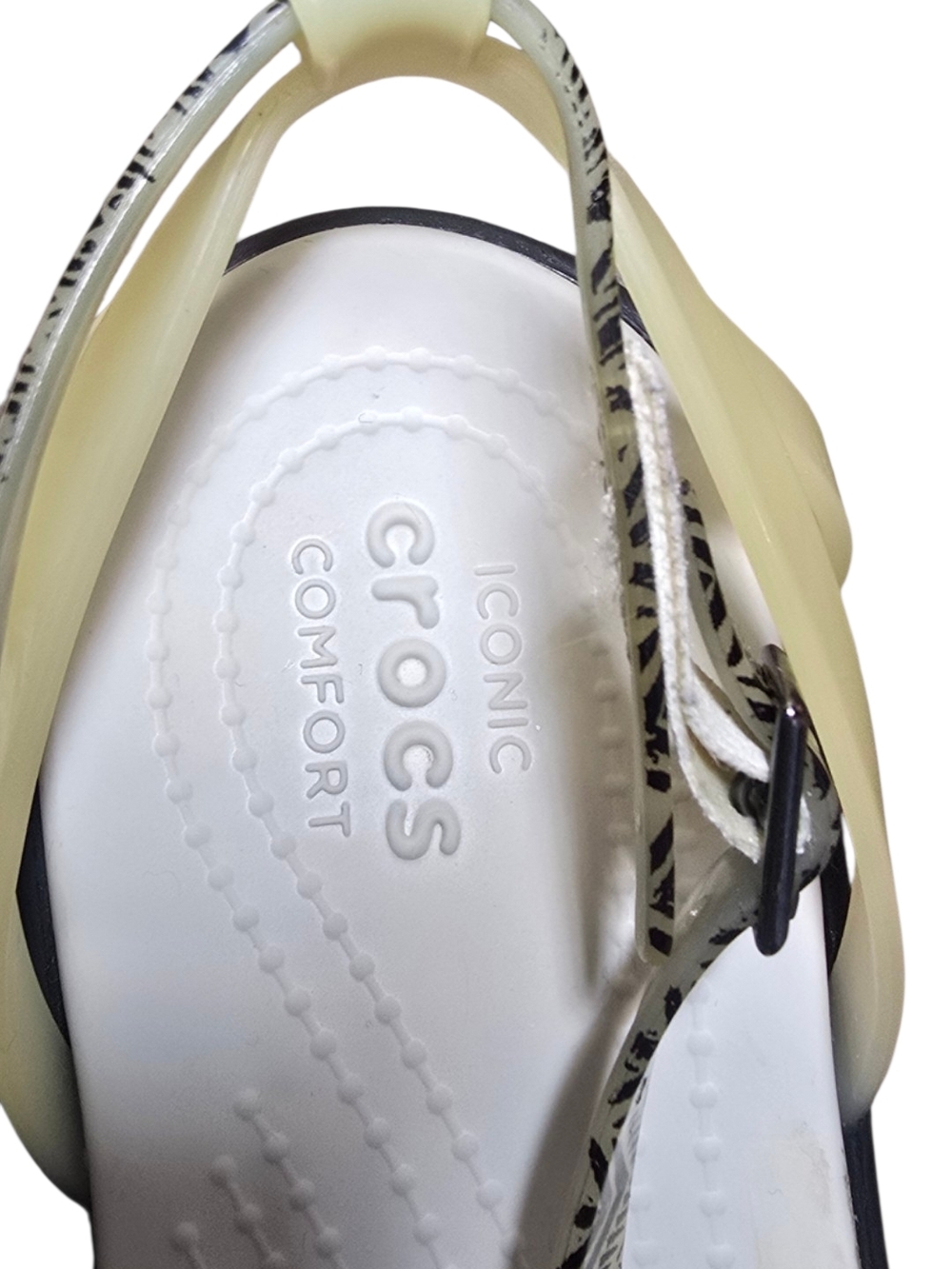 Crocs Women's Size 8 Sexi Aliana Strappy Sandals Black White Beaded Flower - Picture 2 of 5